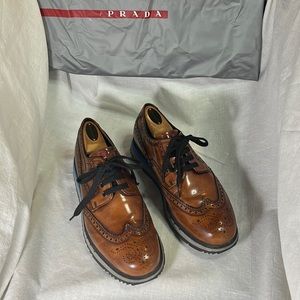 MENS PRADA TABACO BROWN SHOES SIZE 7.5